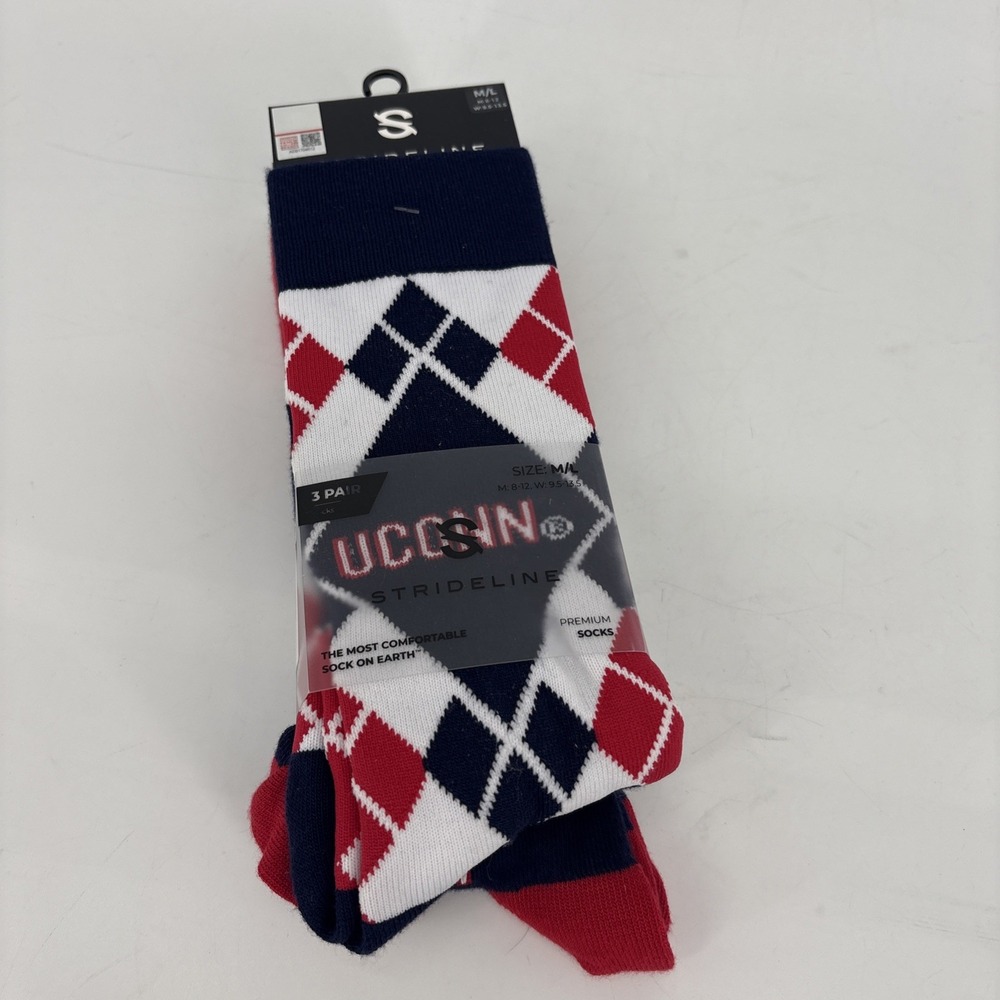 UCONN Huskies Socks 3 Pair M/L Argyle Logo
